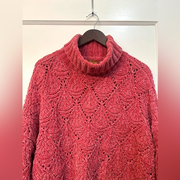POL Chunky Knit Turtleneck Sweater Women's Medium Pink Cropped Pullover - Picture 3 of 8